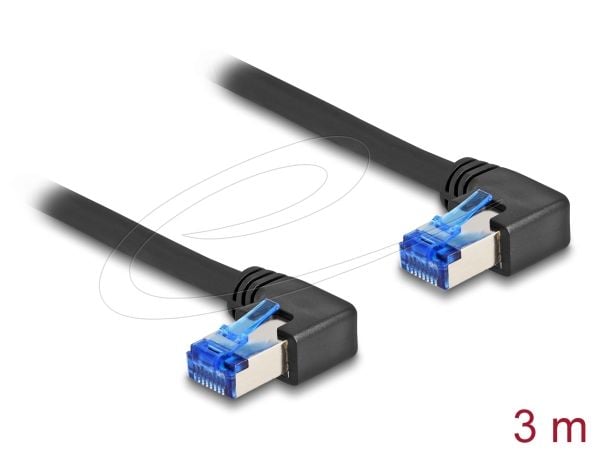 Delock - Koblingskabel - RJ-45 (hann) rettvinklet til RJ-45 (hann) rettvinklet - 3 m - 6 mm - S/FTP - CAT 6a - med støvel, halogenfri - svart