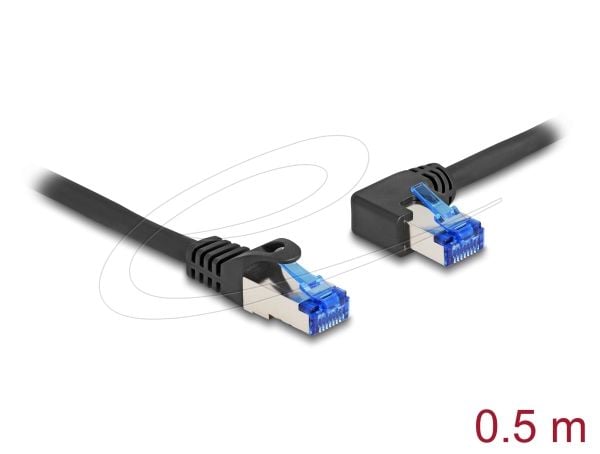 Delock - Nettverkskabel - RJ-45 (hann) rett til RJ-45 (hann) venstre-vinklet - 50 cm - 6 mm - S/FTP - CAT 6a - halogenfri, uten hindringer - svart
