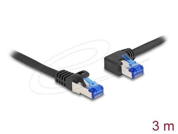 Delock - Nettverkskabel - RJ-45 (hann) rett til RJ-45 (hann) venstreivinklet - 3 m - 6 mm - S/FTP - CAT 6a - halogenfri, uten hindringer - svart