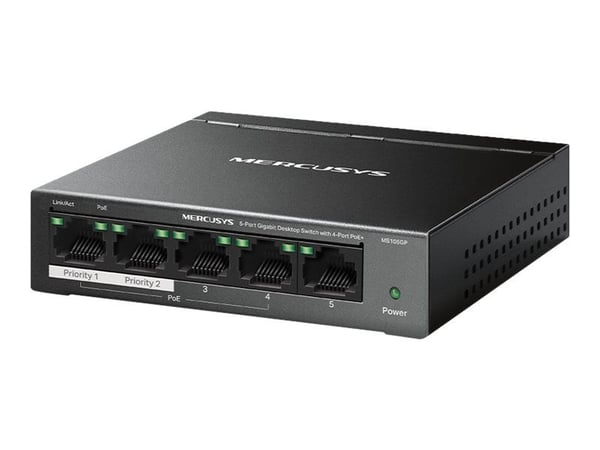 Mercusys MS105GP V1 - Switch - 5 x 10/100/1000 (4 PoE+) - stasjonær, veggmonterbar - PoE+ (65 W) Mercusys MS105GP V1 - Switch - 5 x 10/100/1000 (4 PoE+) - stasjonær, veggmonterbar - PoE+ (65 W)