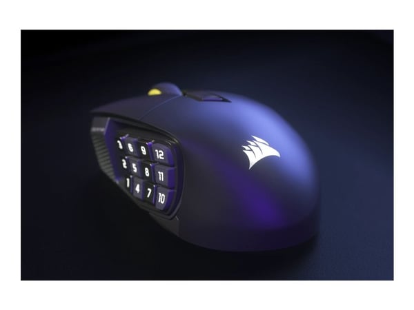 CORSAIR Scimitar Elite SE - Mus - optisk - 16 knappar - trådlös, kabelansluten - 2.4 GHz, Bluetooth, USB - pistolmetall - låda