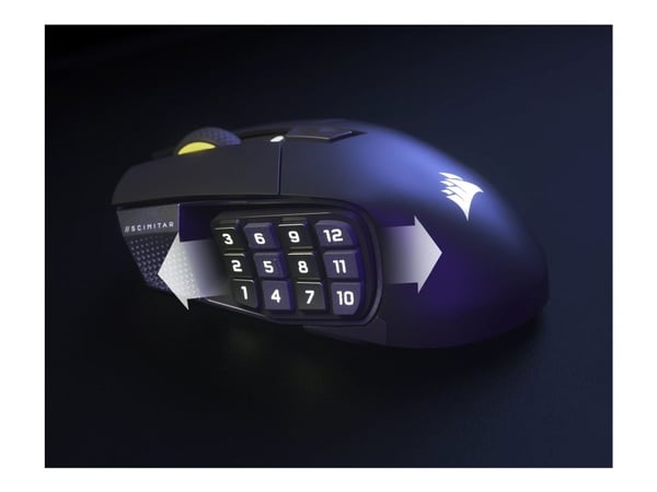 CORSAIR Scimitar Elite SE - Mus - optisk - 16 knappar - trådlös, kabelansluten - 2.4 GHz, Bluetooth, USB - pistolmetall - låda