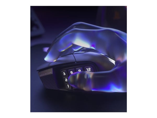 CORSAIR Scimitar Elite SE - Mus - optisk - 16 knappar - trådlös, kabelansluten - 2.4 GHz, Bluetooth, USB - pistolmetall - låda