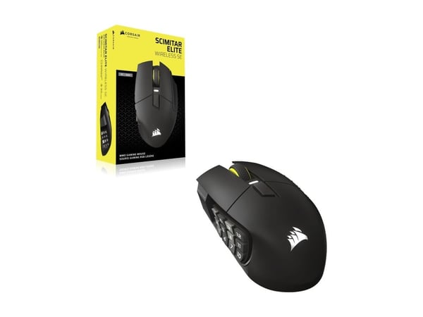 CORSAIR Scimitar Elite SE - Mus - optisk - 16 knappar - trådlös, kabelansluten - 2.4 GHz, Bluetooth, USB - pistolmetall - låda