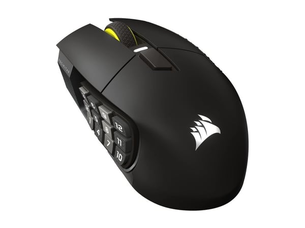 CORSAIR Scimitar Elite SE - Mus - optisk - 16 knappar - trådlös, kabelansluten - 2.4 GHz, Bluetooth, USB - pistolmetall - låda