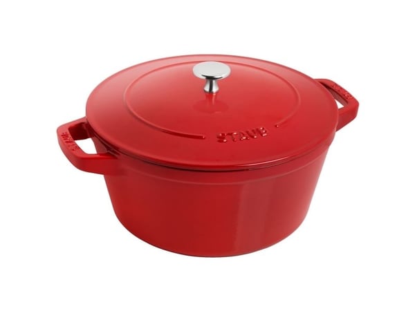 Staub La Cocotte, Stekeform, Rund, Støpejern, Keramisk, Gass, Halogen, Induksjon, Forseglet Plate, Rød, Emalje