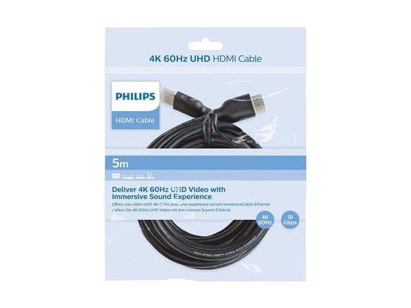 Philips SWV5551/00, 5 m, HDMI Type A (Standard), HDMI Type A (Standard), 3D, 18 Gbit/sek, Svart