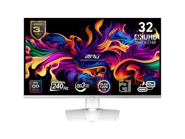 MSI MPG 321URXW QD-OLED, 80 cm (31.5"), 3840 x 2160 piksler, 4K Ultra HD, QD-OLED, 0,03 ms, Hvit