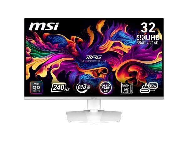 MSI MPG 321URXW QD-OLED, 80 cm (31.5"), 3840 x 2160 piksler, 4K Ultra HD, QD-OLED, 0,03 ms, Hvit