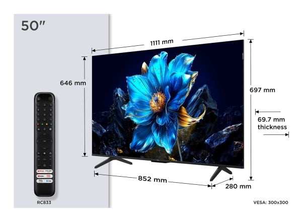 TCL 50P7K - 50" Diagonalklasse (49.5" synlig) - P7K Series LED-bakgrunnsbelyst LCD TV - QLED - Smart TV - Google TV - 4K UHD (2160p) 3840 x 2160 - ...