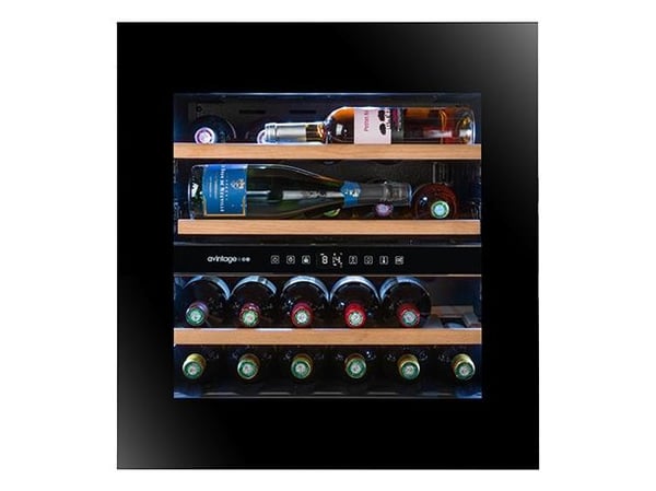 Avintage AVI60PLATINUM, Vin kjøleskap, Innebygget, 24 flasker, F, Innebygd lys, Svart