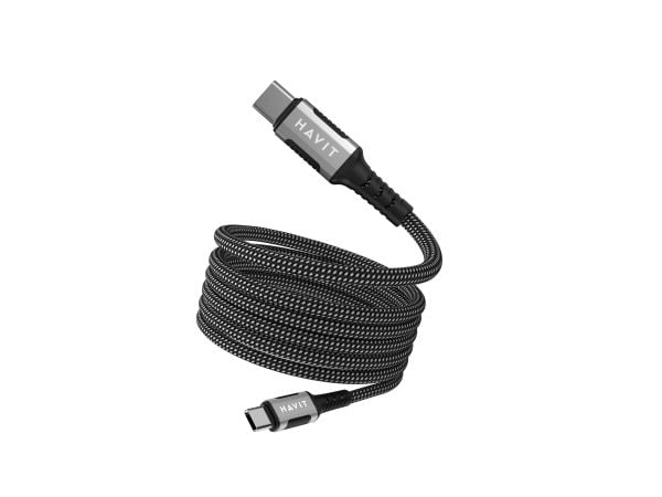 Havit 6939119077549, 1 m, USB C, USB C, Sort, Sølv, Hvid