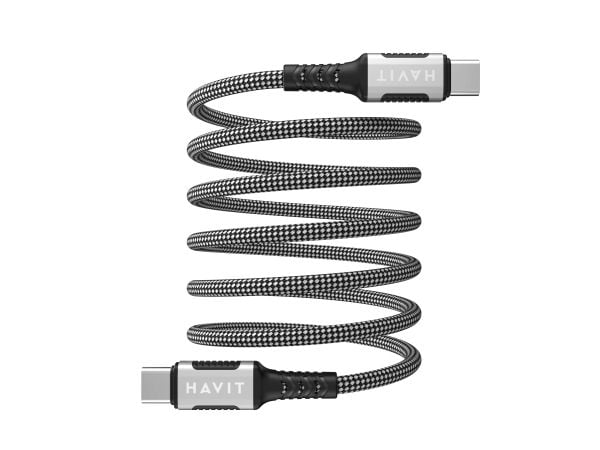 Havit 6939119077549, 1 m, USB C, USB C, Sort, Sølv, Hvid