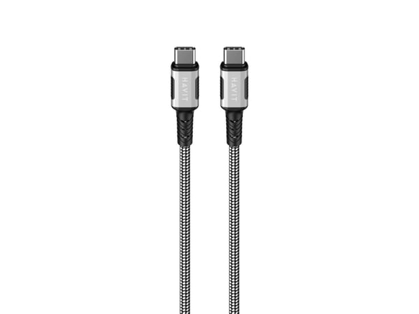 Havit 6939119077549, 1 m, USB C, USB C, Sort, Sølv, Hvid