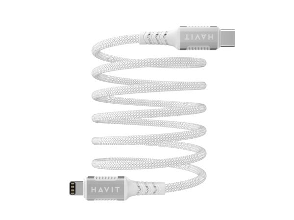 Havit 6939119077570, 1 m, Lightning, USB C, Sølv, Hvit, 4 mm, China