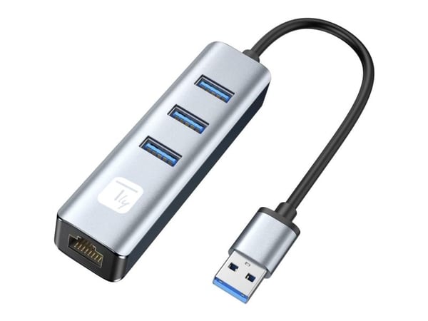 Verkkokortti/adapteri USB 3.0 RJ45 Gigabitiin, keskittimen 3x USB-A:ksi