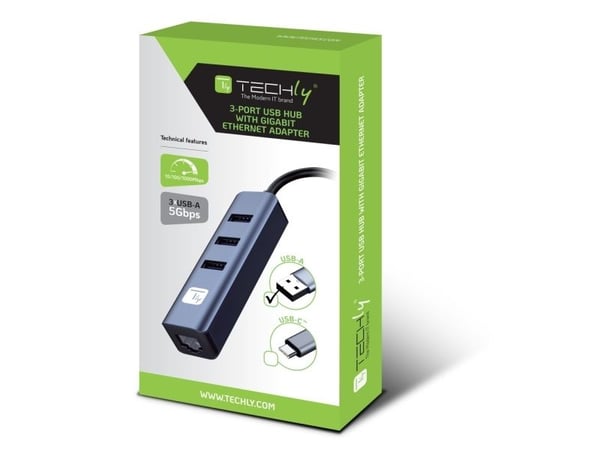 Verkkokortti/adapteri USB 3.0 RJ45 Gigabitiin, keskittimen 3x USB-A:ksi