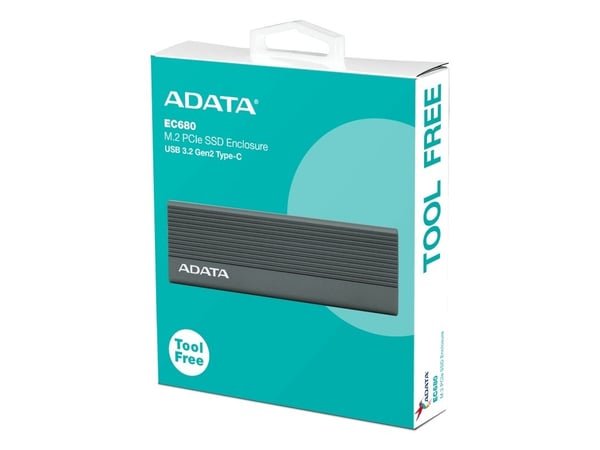 ADATA EC680, SSD-inkapsling, M.2, PCI Express, USB-anslutning, Grå