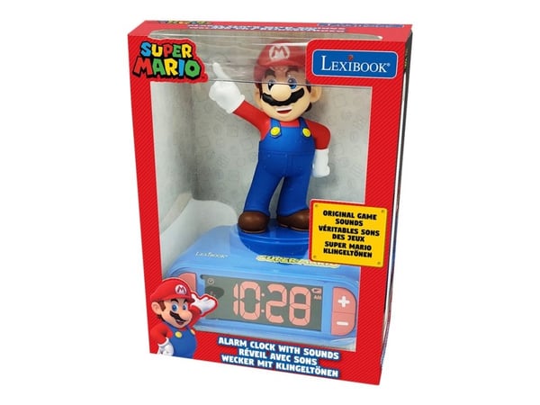 Digitalt vækkeur med 3D Super Mario figur, lys og lyd.