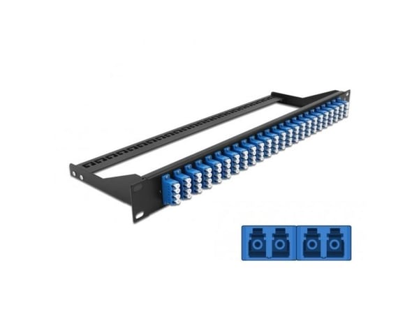 Delock - Patchpanel - stativmonterbar - LC Quad SM x 24 - sort, blå - 1U - 19"