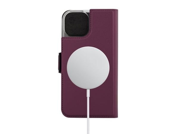 Wave BookCase beskyttelsesdeksel, MagSafe-kompatibel, iPhone 15, Smoky sangria