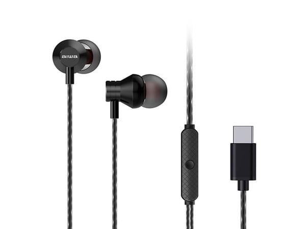 Aiwa ESTM-50USB-C, Koblet med ledninger (ikke trådløs), Samtaler/musikk, 20 - 20000 Hz, 13 g, Hodesett, Sort