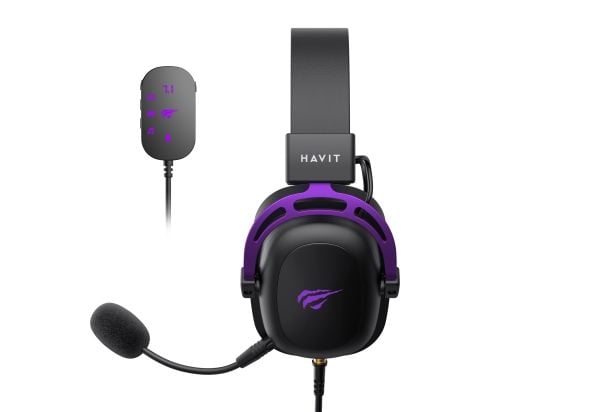 Havit H2002C+U, Koblet med ledninger (ikke trådløs), Spilling, 20 - 20000 Hz, 301 g, Hodetelefoner, Sort, Fiolett