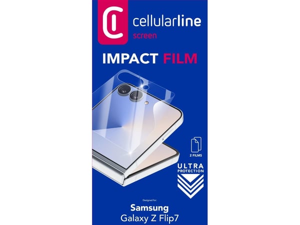 Cellularline SPFILMGALZFLIP7, Samsung, Galaxy Z Flip7, Ripebestandig, Sjokkresistent, Gjennomsiktig, 2 stykker