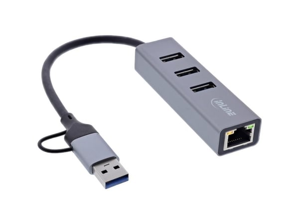 InLine 33380S, USB 3.2 Gen 1 (3.1 Gen 1) Type-A + Type-C, RJ-45, USB 3.2 Gen 1 (3.1 Gen 1) Type-A, 5000 Mbit/s, Grå, Aluminium, 165 m