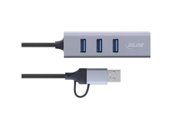 InLine 33380S, USB 3.2 Gen 1 (3.1 Gen 1) Type-A + Type-C, RJ-45, USB 3.2 Gen 1 (3.1 Gen 1) Type-A, 5000 Mbit/s, Grå, Aluminium, 165 m