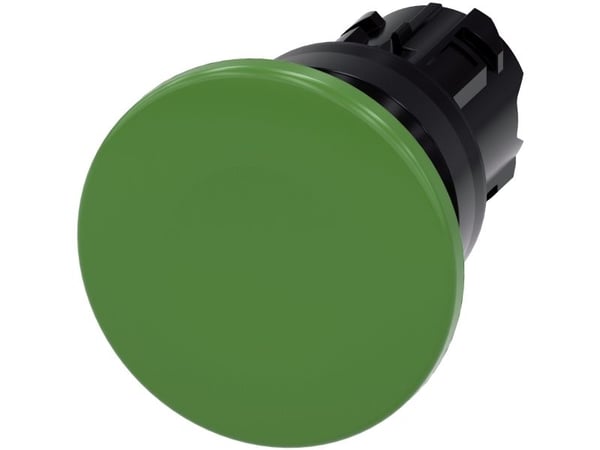 Sienipainike 22mm pyöreä muovinen 40mm vihreä, itsestään palautuva 3SU1000-1BD40-0AA0