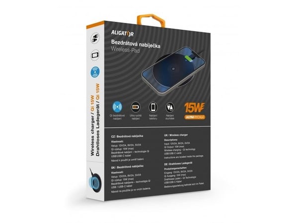 Aligator CHQ003, Innendørs, USB, Trådløs lading, Sort