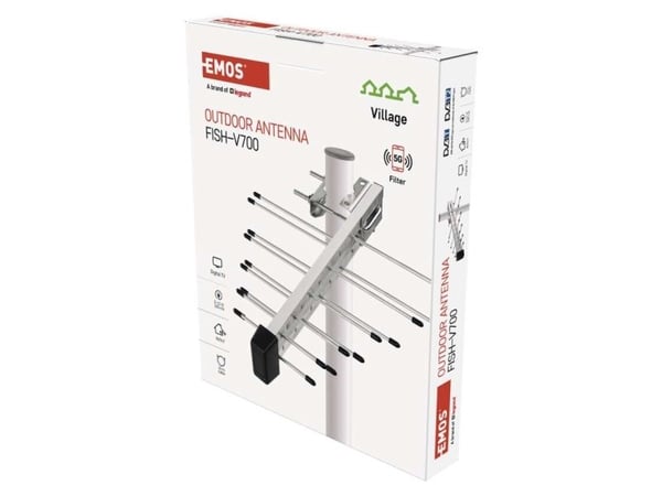 Emos J0806, Utomhus, Metallisk, 10 m, 470 - 790 MHz, 30 dB, DVB-T, DVB-T2