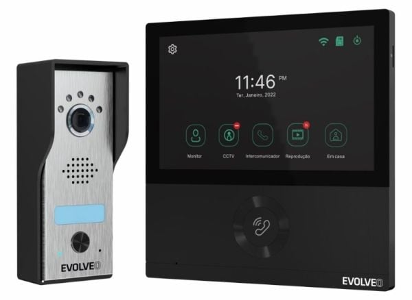 Evolveo EVOLVEO DoorPhone AHD7, sett med WiFi-videodørtelefon med styring av port eller dør, svart skjerm