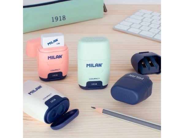 MILAN Compact 1918 Double Pencil Teroitin ja Eraser 16 kpl näyttö