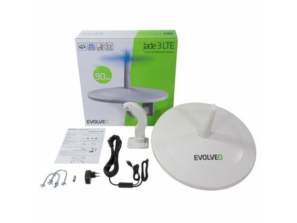 Evolveo TDE Jade 3, Utendørs, Hvit, 10 m, 48 dBi, DVB-T, DVB-T2, IEC