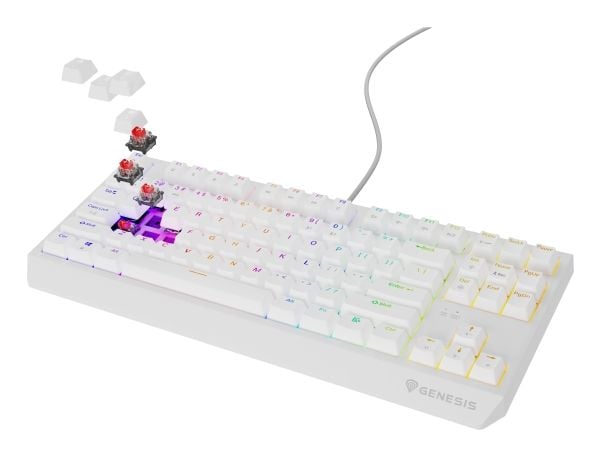 GENESIS Thor 230 TKL, Koblet med ledninger (ikke trådløs), USB, Mekanisk nøkkelbryter, QWERTY, RGB LED, Hvit