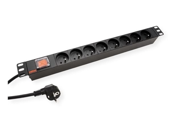 ROLINE 19.07.1618, Aluminium, Sort, 8 AC-utganger, 250 V, 496 mm, 44,4 mm