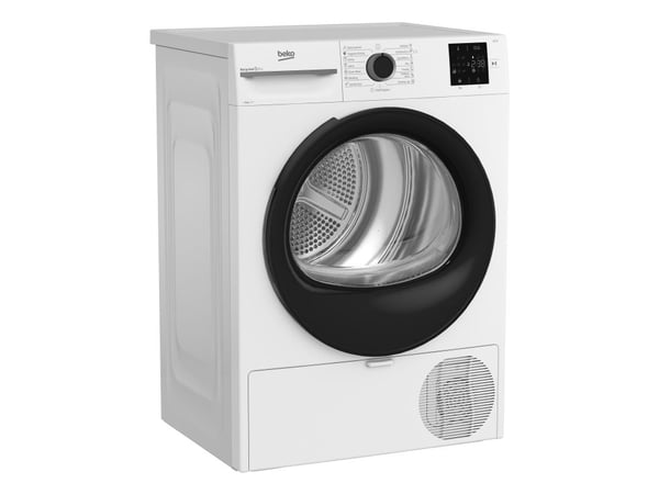 Beko BM3T38230W, Frittstående, Frontmatet, Varme pumpe, Hvit, Rotasjon, Berøringskontroll, Riktig/Høyre