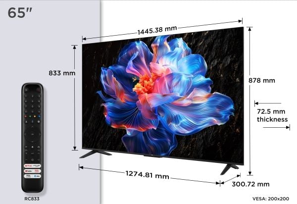 TCL 65P69K - 65" Diagonalklasse (64.5" synlig) - P69K series LED-bakgrunnsbelyst LCD TV - Smart TV - Google TV - 4K UHD (2160p) 3840 x 2160 - HDR -...
