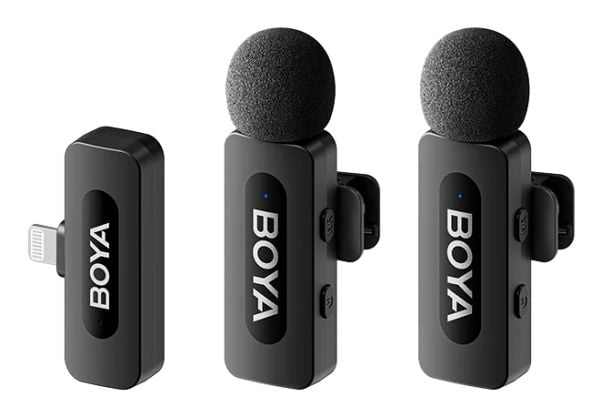 BOYA BY-V2 (V2.0), Fastklämbar mikrofon, 20 - 16000 hz, 80 dB, Trådlös, Lightning, 100 m