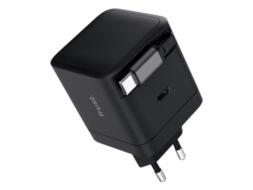 Trust Maxo - Strømadapter - with retractable cable - 65 watt - 3 A - PD (24 pin USB-C) - svart