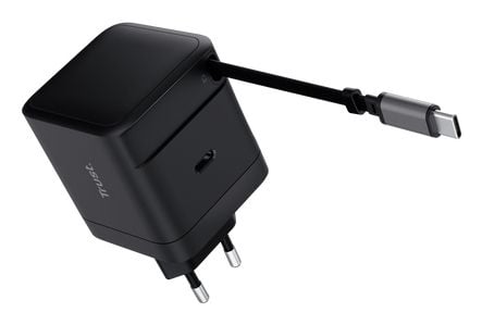 Trust Maxo - Strømadapter - with retractable cable - 65 watt - 3 A - PD (24 pin USB-C) - svart