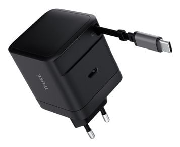 Trust Maxo - Strømadapter - with retractable cable - 65 watt - 3 A - PD (24 pin USB-C) - svart