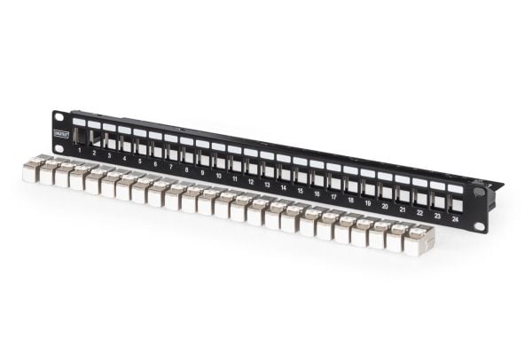DIGITUS - Koblingspanel - modular - rackmonterbar - CAT 6a - RJ-45 X 24 - svart, RAL 9005 - 1U - 19"