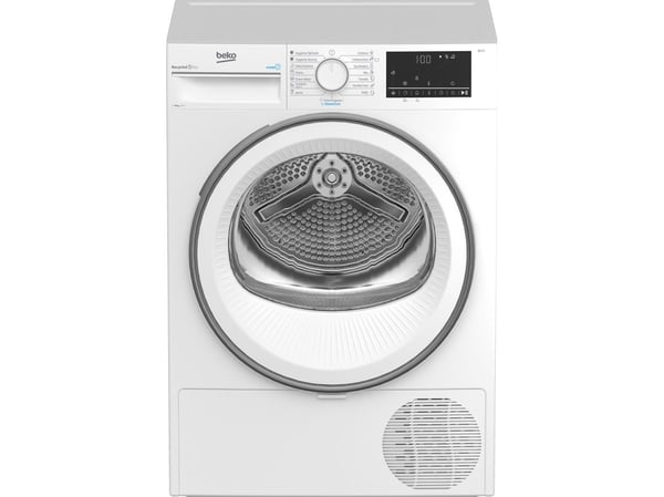 Beko B3T68230, Frittstående, Frontmatet, Varme pumpe, Hvit, Rotasjon, Rustfritt stål