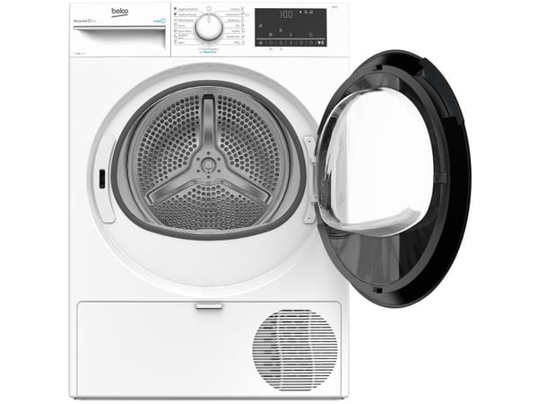Beko B3T68230, Frittstående, Frontmatet, Varme pumpe, Hvit, Rotasjon, Rustfritt stål