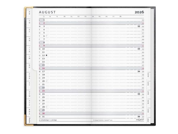 Mayland 26092100, 36 sheets, Faux leather, Black, Month on 2 pages, Lined paper, 111 mm