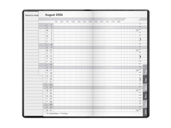 Mayland 16090100, 100 x 175 mm, 36 ark, Svart, Month on 1 page, 100 mm, 6 mm
