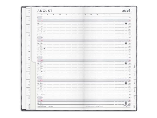 Mayland 16090050, 36 sheets, Hardcover, Grey, Month on 2 pages, Lined paper, 100 mm